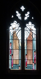 Modern stained glass window in Shillington.